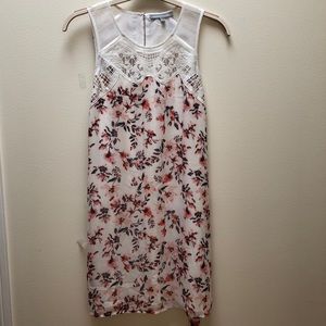 Off-white sleeveless dress with floral prints